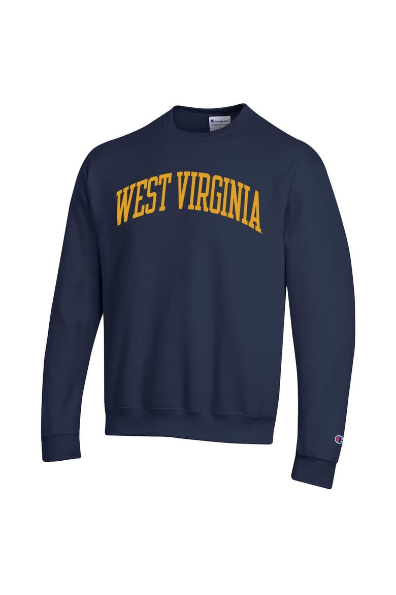 Men's Champion  Navy West Virginia Mountaineers Basic Arch Fleece Pullover Sweatshirt, Alternate, color, Navy