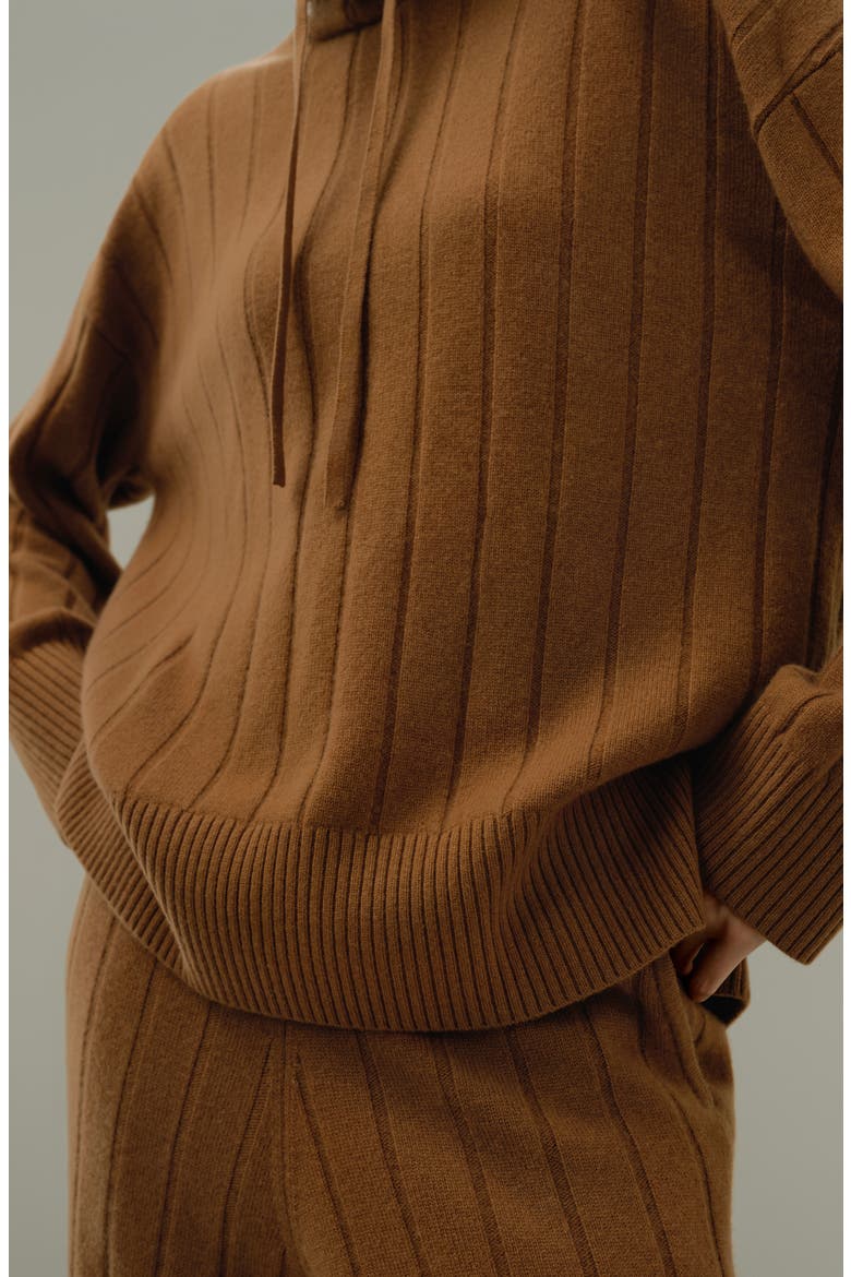 Women's Ribbed Hooded Cashmere Knit Top, Alternate, color, Cinnamon