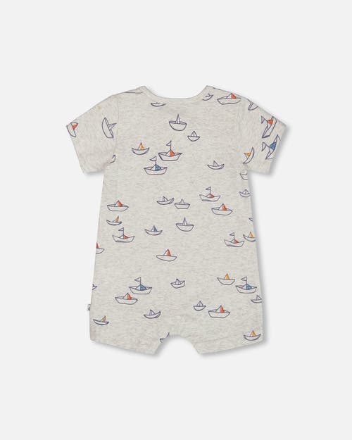 Deux Par Deux Baby Boy's Organic Cotton Printed One-piece Romper Little Paper Boats In Heather Grey Little Paper Boat