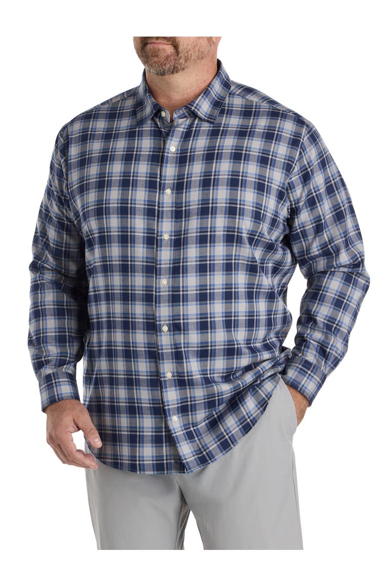 Big & Tall Plaid Tech Twill Sport Shirt, Alternate, color, ULTIMATE GREY