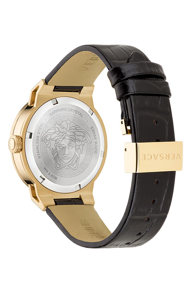 Versace Medusa Infinite Leather Strap Watch, 38mm, Alternate, color, Gold