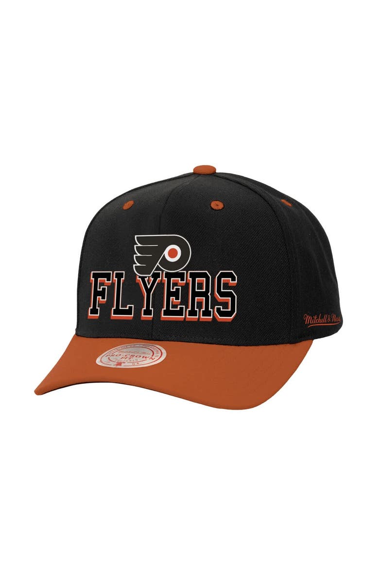 Mitchell & Ness Men's Mitchell & Ness Black/Orange Philadelphia Flyers Backside Script 2-Tone Pro Crown Adjustable Hat, Main, color, Black