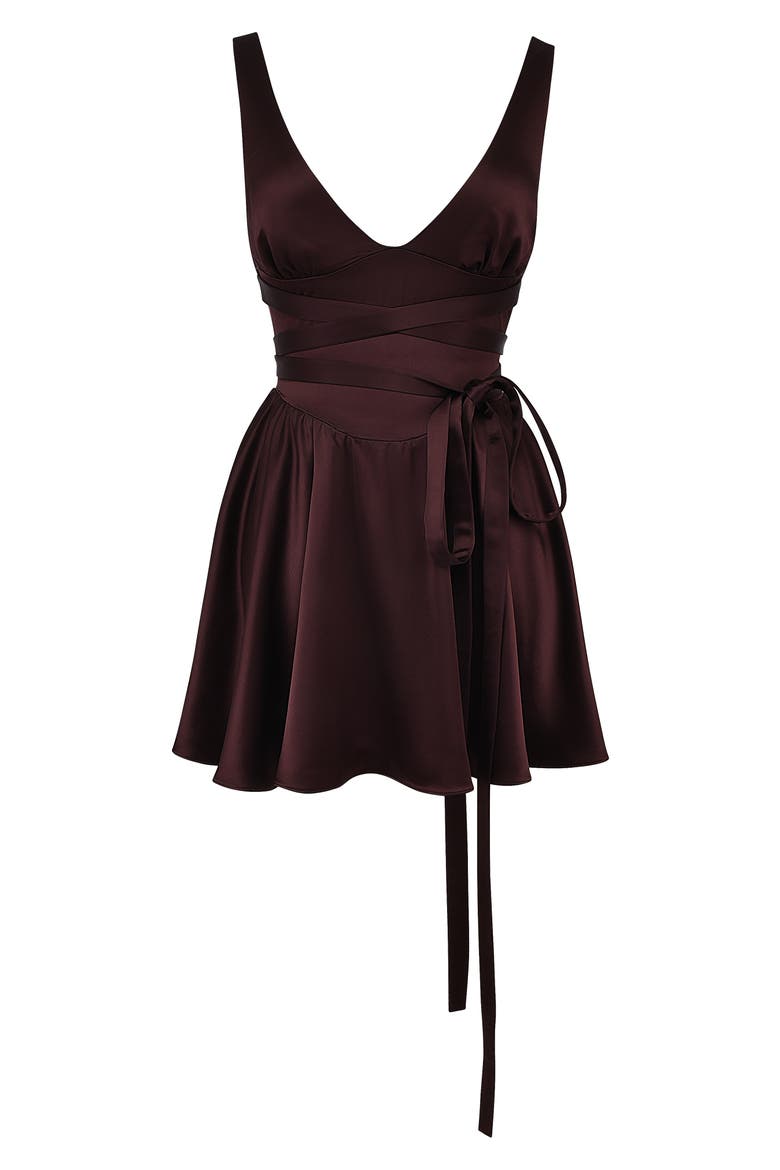 Shiemma Tie Waist Sleeveless Minidress, Alternate, color, RICH BROWN