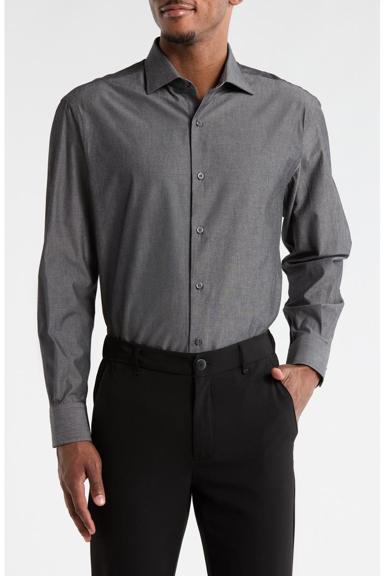 Classic Button Front Long Sleeve Cotton Dress Shirt, Main, color, CHARCOAL