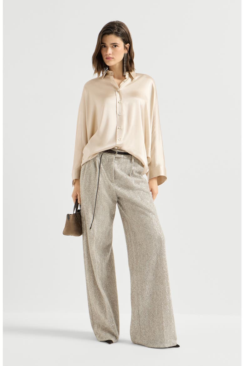 Stretch silk satin shirt with monili, Alternate, color, Sand