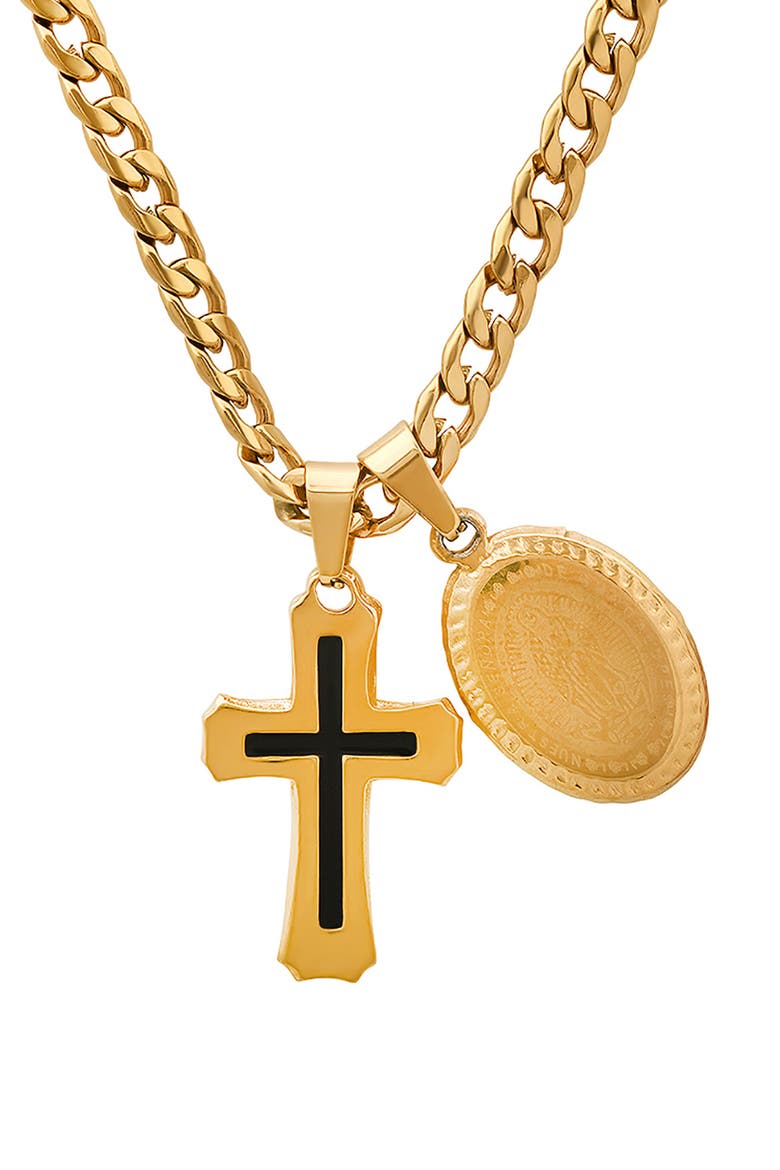 Men's Cross Pendant Necklace, Main, color, GOLD/ BLACK