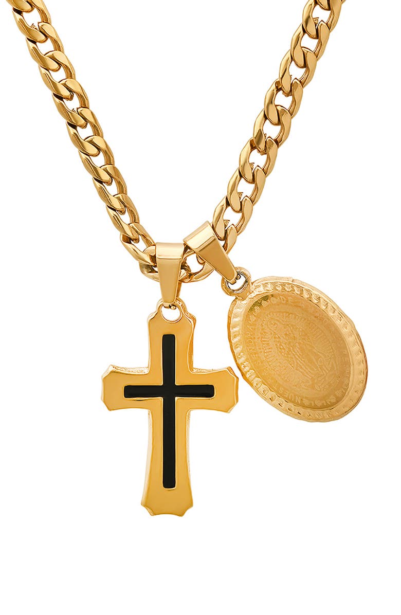 HMY JEWELRY Men's Cross Pendant Necklace, Main, color, Gold/ Black