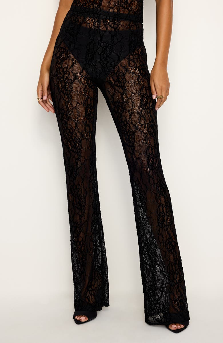 Good American Lace Flare Leg Pants, Main, color, 