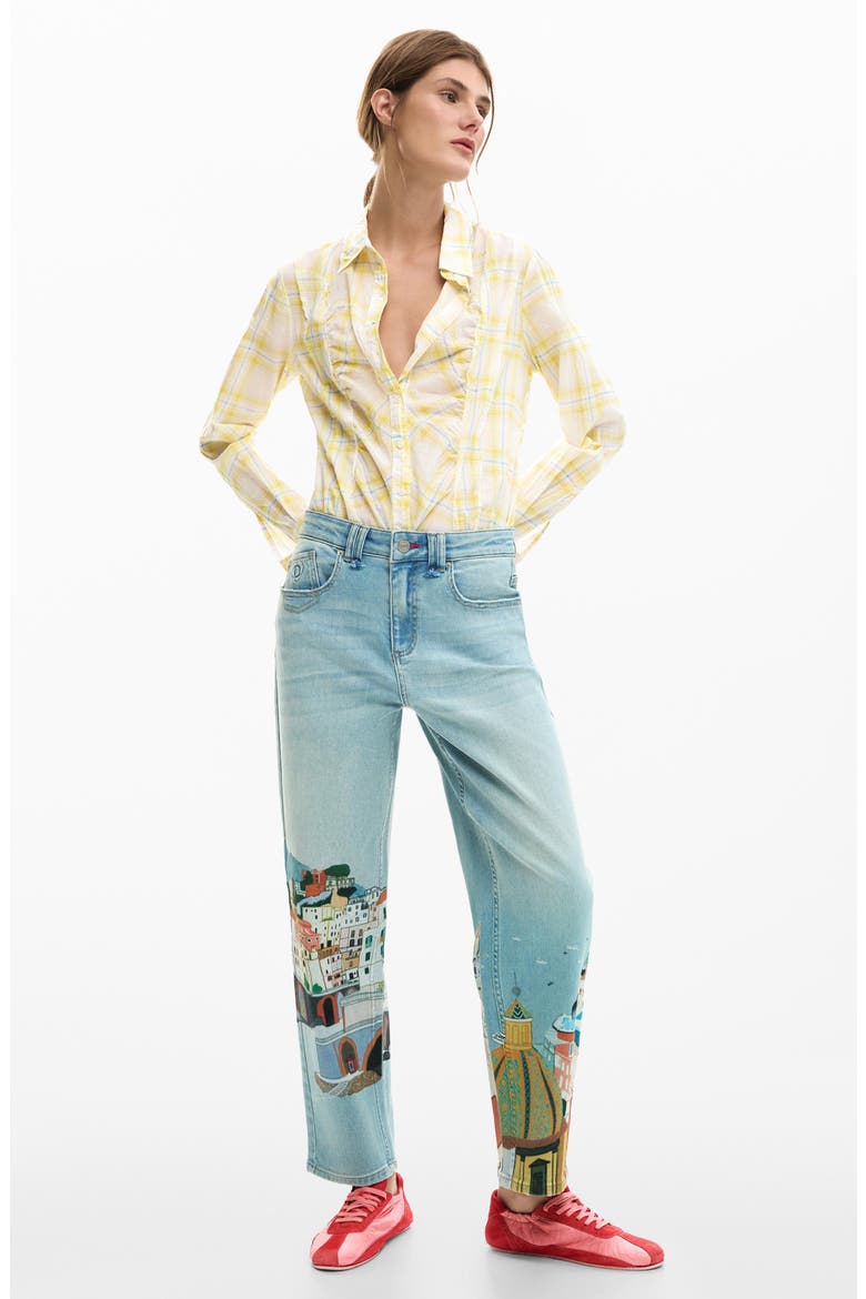Graphic Print Ankle Taper Jeans, Alternate, color, MEDIUM BLUE