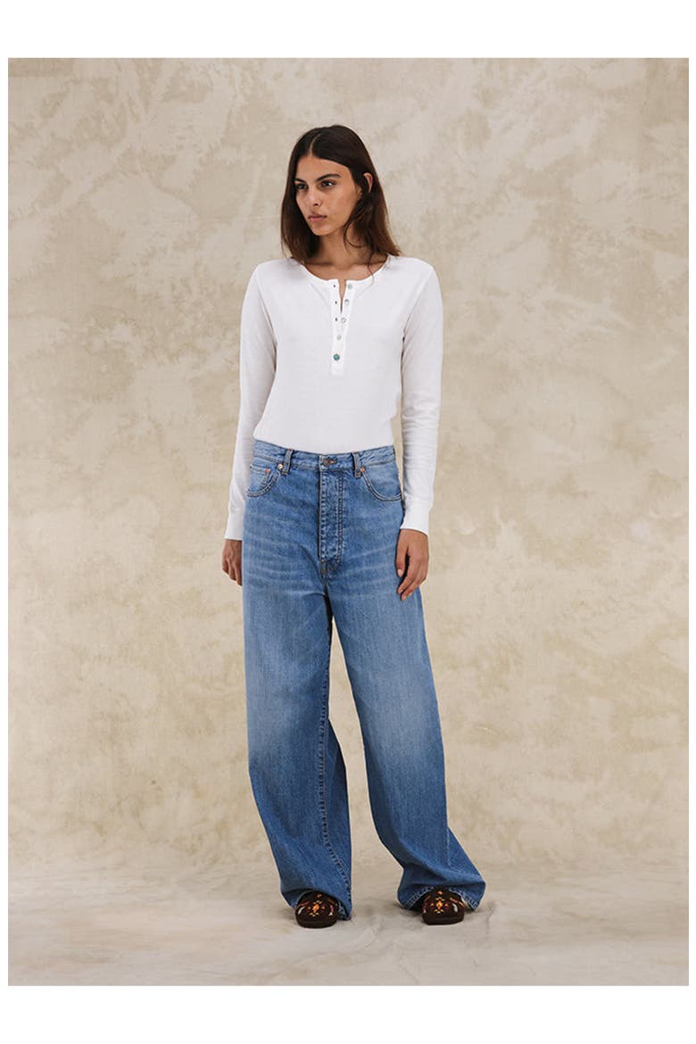 Jaron Wide-Leg Bleach Wash Denim Trousers, Alternate, color, D370