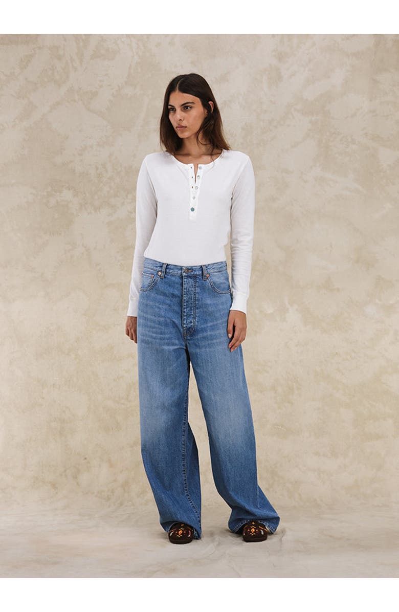 Fortela Jaron Wide-Leg Bleach Wash Denim Trousers, Alternate, color, D370