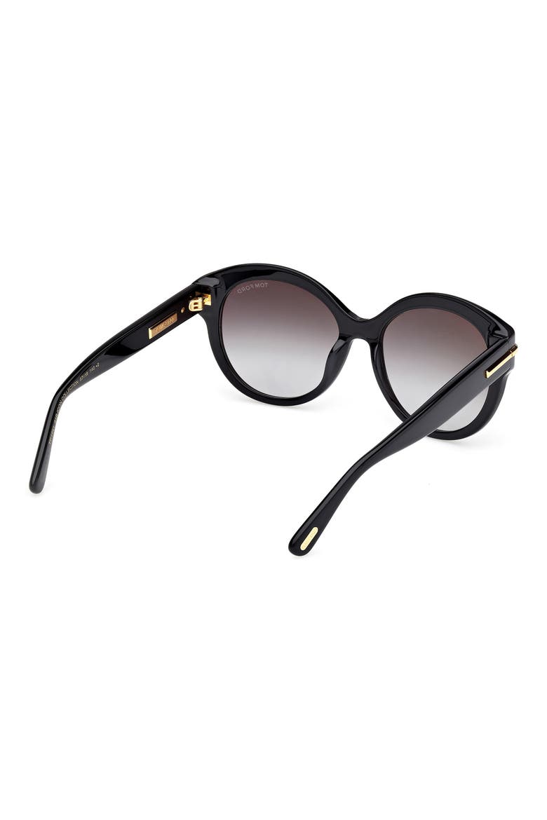 Icon 57mm Gradient Round Sunglasses, Alternate, color, SHINY BLACK BEVELED / SMOKE