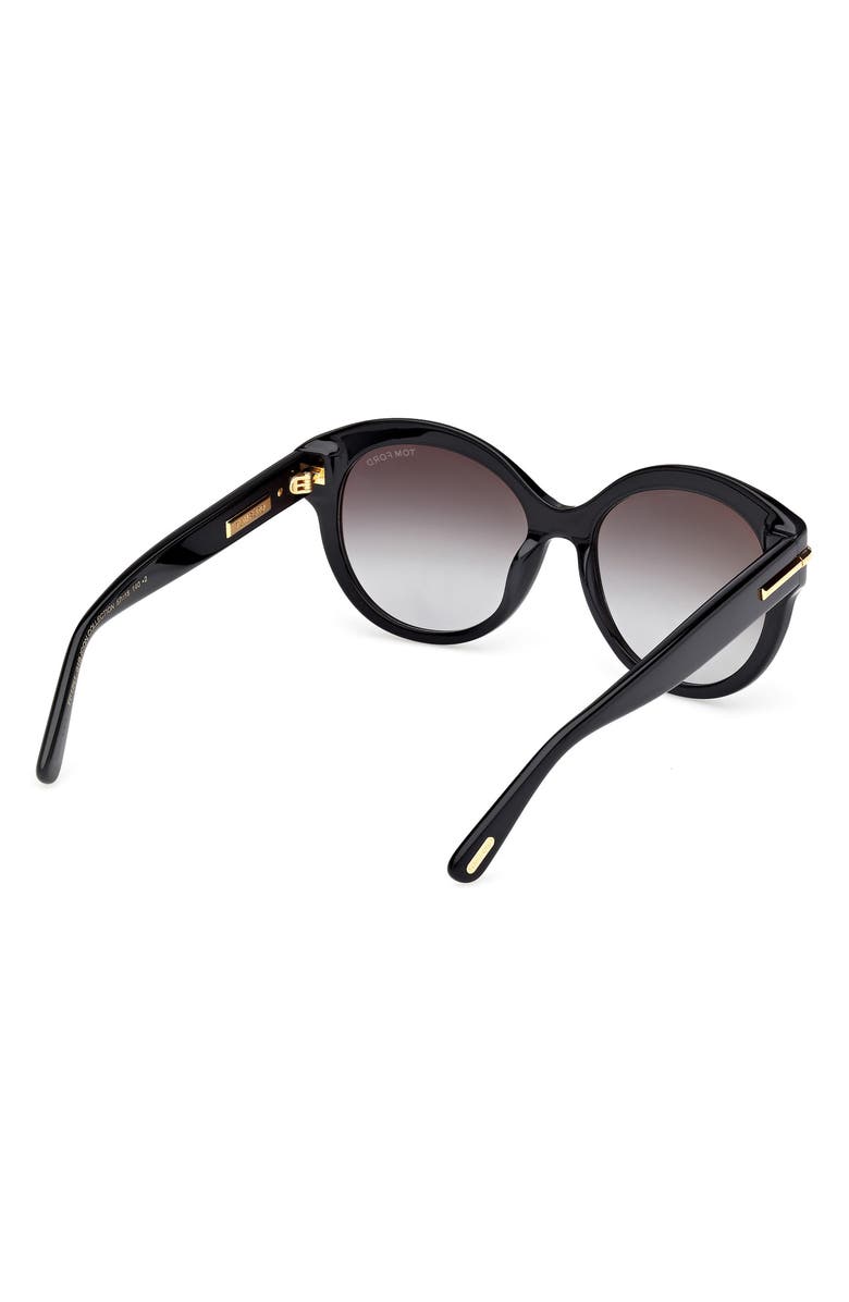 TOM FORD Icon 57mm Gradient Round Sunglasses, Alternate, color, Shiny Black Beveled / Smoke