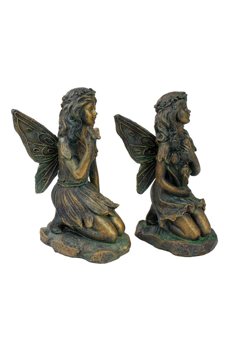 Northlight Set of 2 Bronze Kneeling Fairies With Flowers and a Butterfly Outdoor Garden Statues - 7", Alternate, color, Bronze