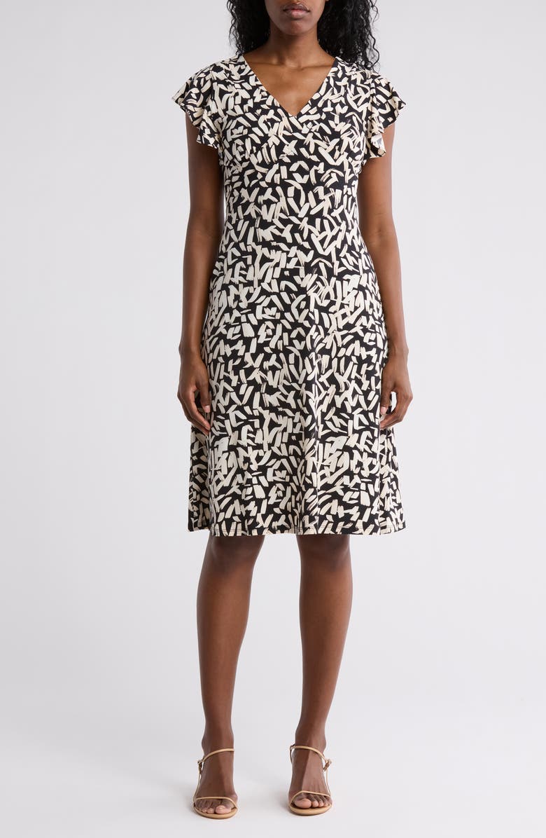 London Times Wrap Style Flutter Sleeve Dress, Main, color,