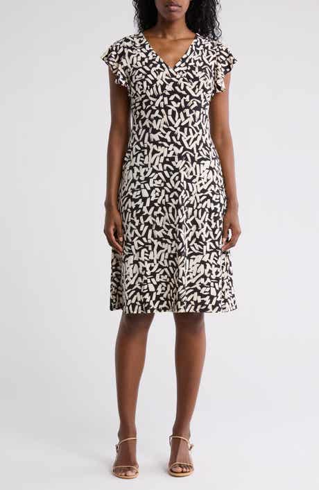 London Times Wrap Style Flutter Sleeve Dress