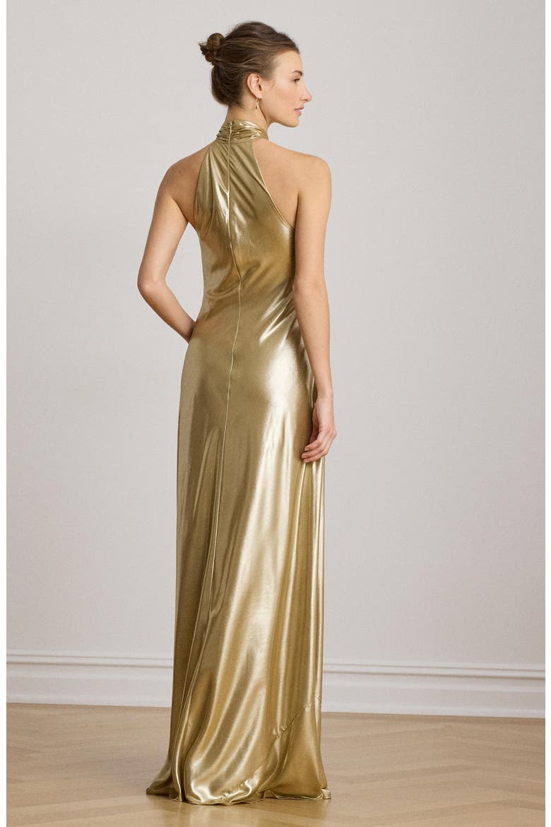 Metallic Chiffon Halter Neck Gown, Alternate, color, LIGHT GOLD FOIL/ MULTI