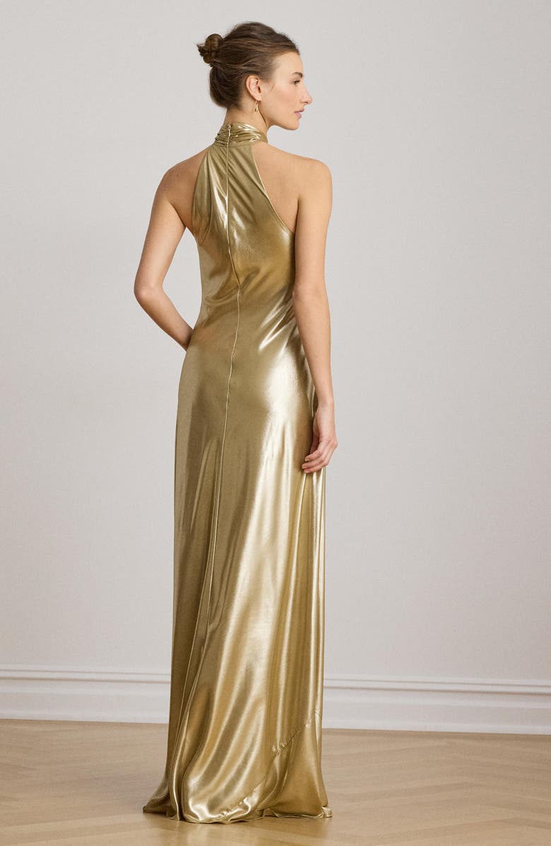Lauren Ralph Lauren Metallic Chiffon Halter Neck Gown, Alternate, color, Light Gold Foil/ Multi