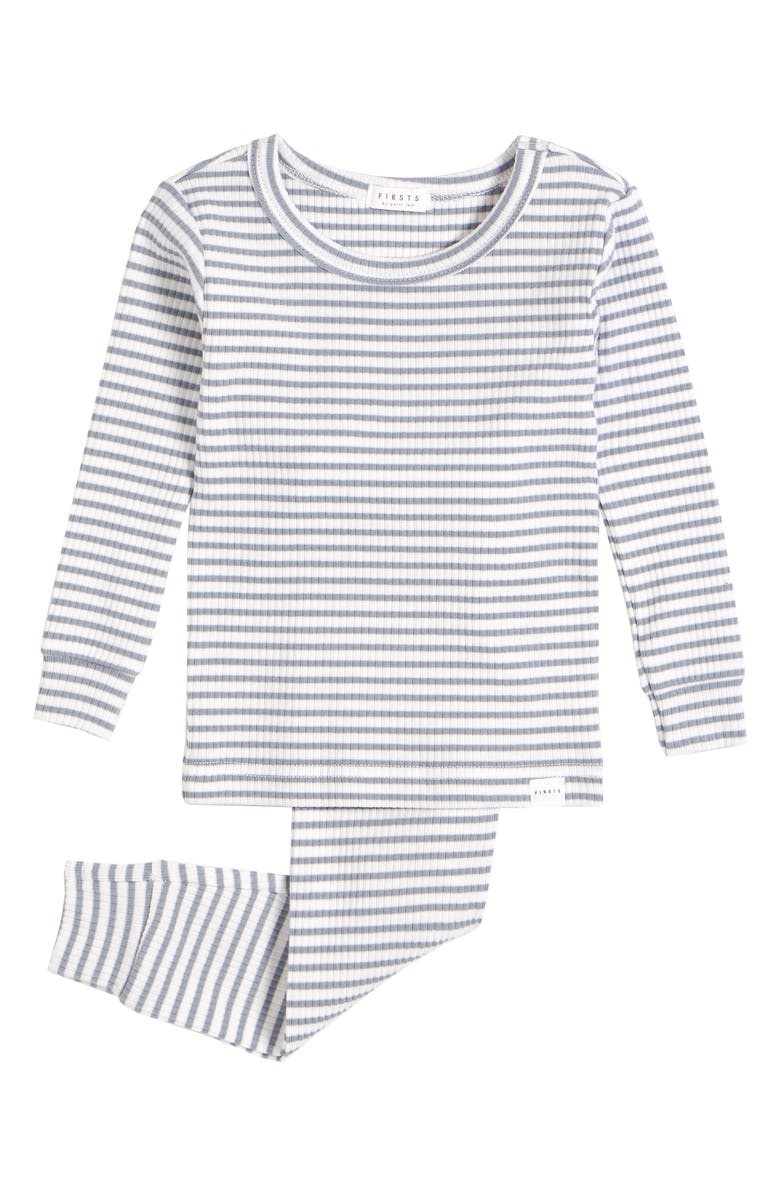 FIRSTS by Petit Lem Stripe Organic Cotton Blend Fitted Two-Piece Pajamas, Main, color, 