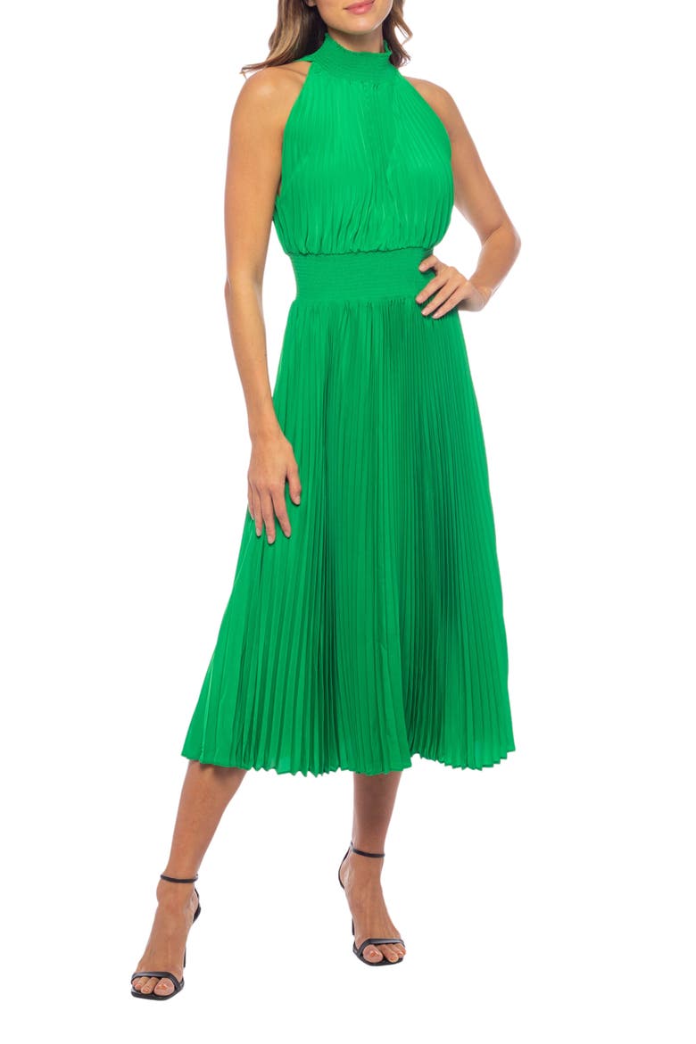 Pleated Midi Dress, Main, color, KELLY GREEN