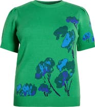 SUGARLIPS Kersey Floral Pleated Shoulder Short Sleeve Sweater