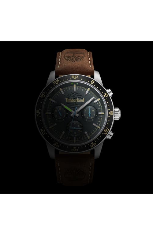 Timberland Parkman Multifunction Chronograph Leather Strap Watch, 44mm In Dark Brown