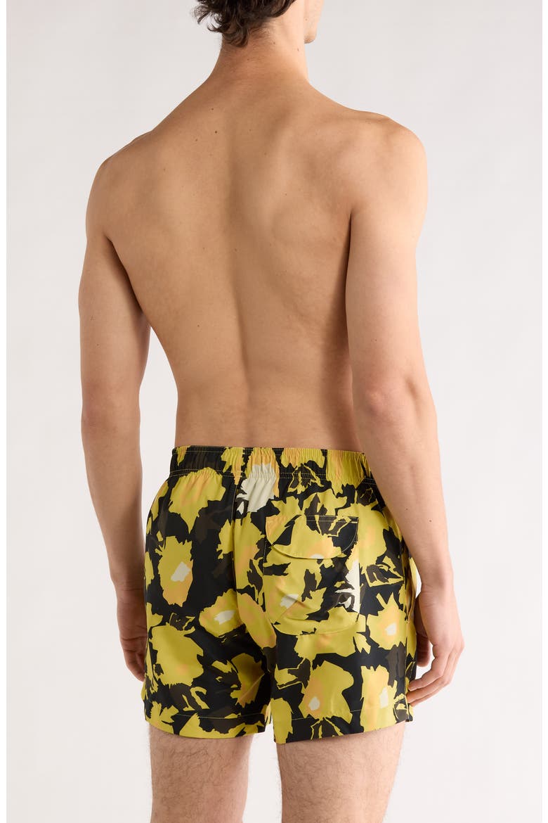 Memo Abstract Floral Swim Trunks, Alternate, color, BRIGHT YELLOW