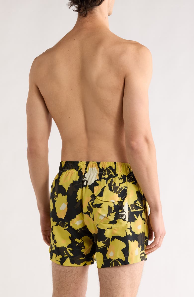 BOSS Memo Abstract Floral Swim Trunks, Alternate, color, Bright Yellow