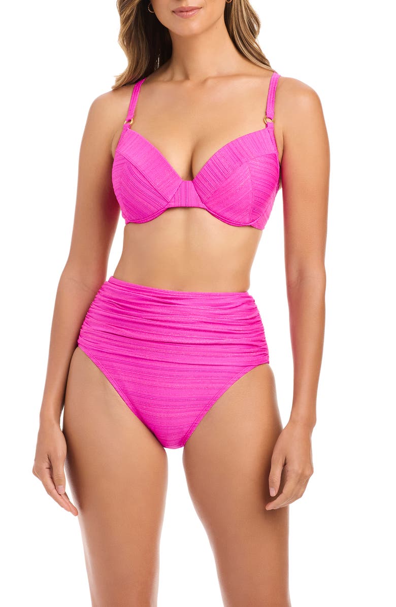 BLEU by Rod Beattie Shirred High Waist Bikini Bottoms, Alternate, color,