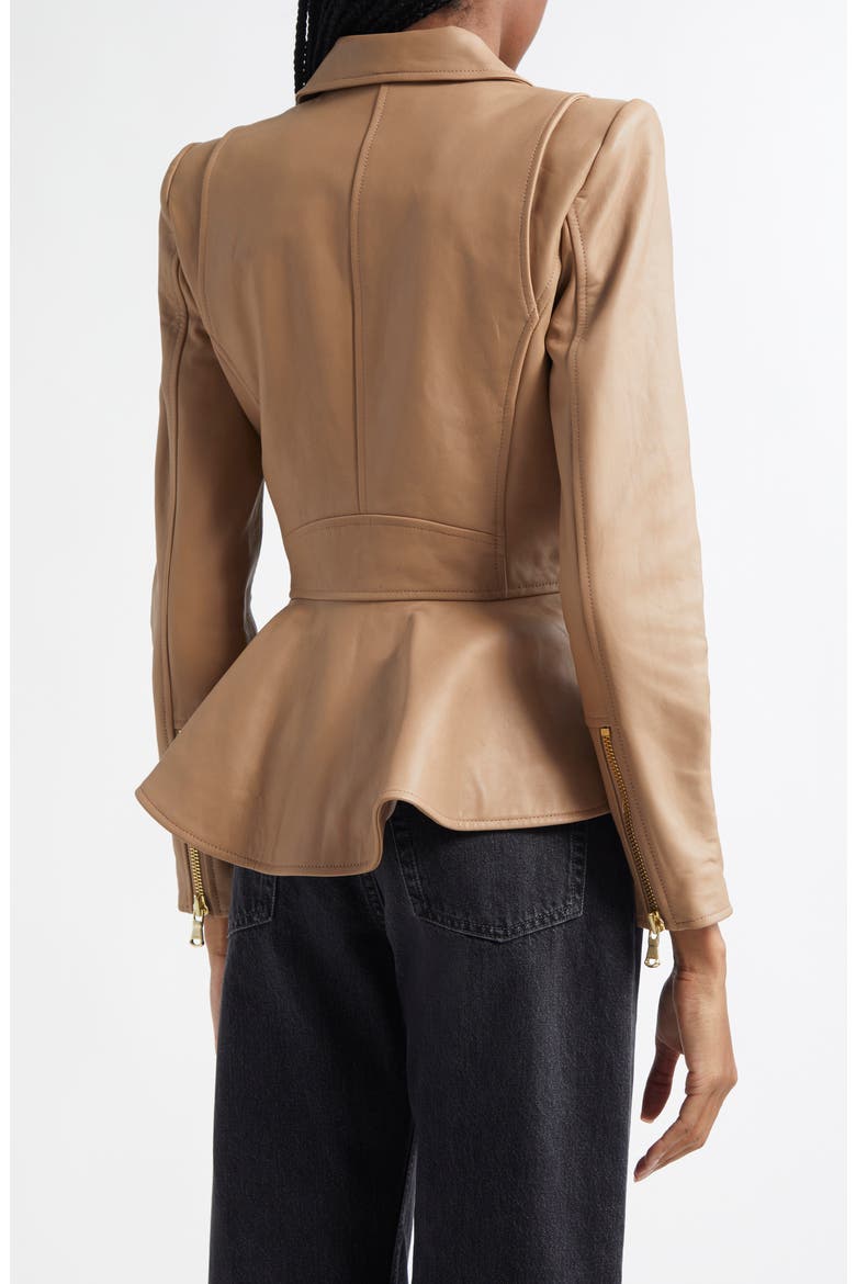 Lyric Peplum Leather Biker Jacket, Alternate, color, CAPPUCCINO