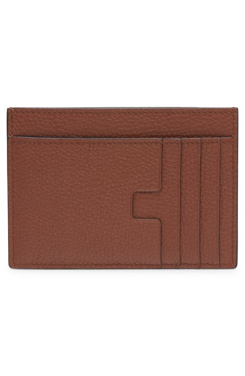 Tom Ford Large T-line Soft Grain Leather Card Holder In Brown