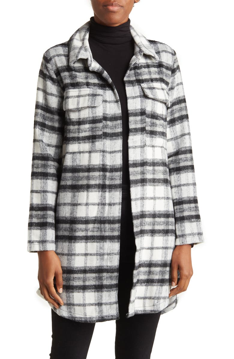 MELLODAY Plaid Long Shirt-Jacket, Main, color,