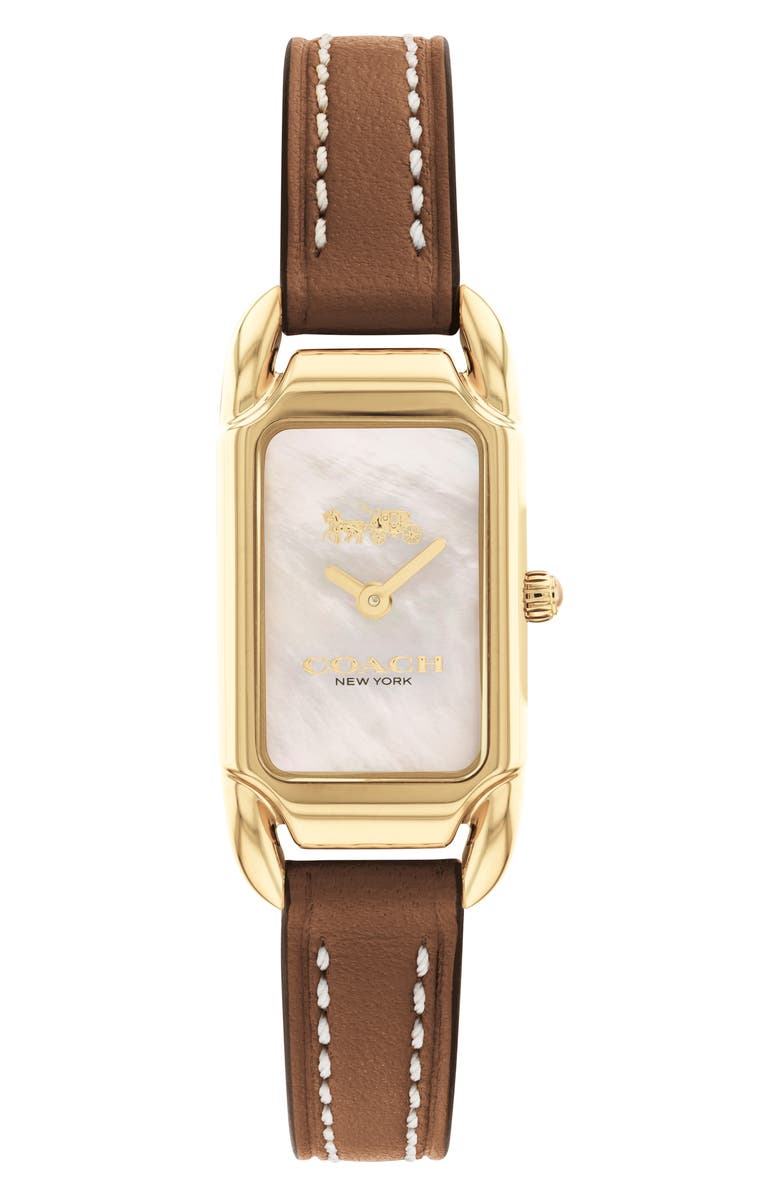 COACH Cadie Rectangular Leather Strap Watch, 17.5mm x 28.5mm, Main, color,
