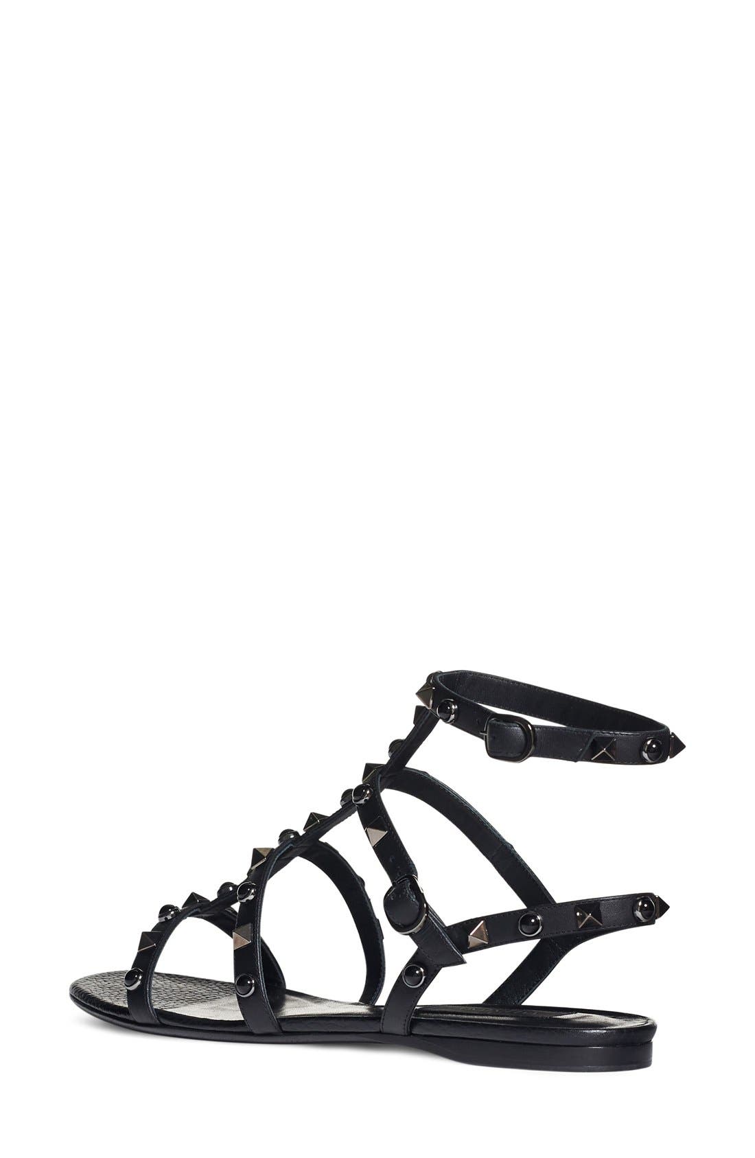 Valentino Garavani 'Noir Rolling' Rockstud Sandal, Alternate, color, 