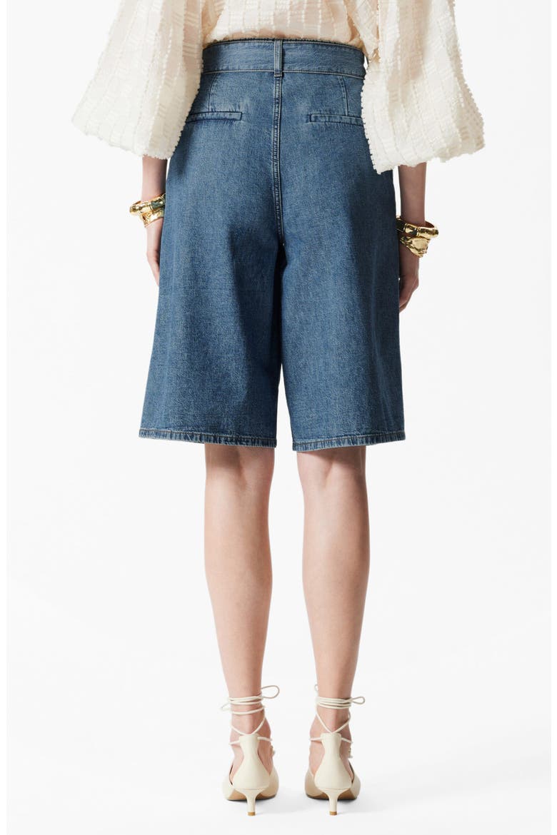 Belted Longer Length Denim Shorts, Alternate, color, BLUE MEDIUM DUSTY