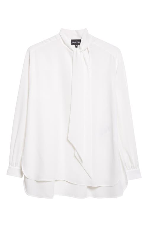 Emporio Armani Crepe Tie Neck Shirt In Gray