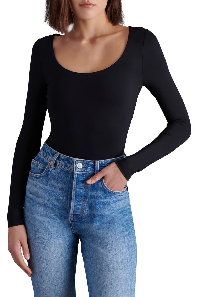 Yura Scoop Neck Bodysuit, Main, color, BLACK
