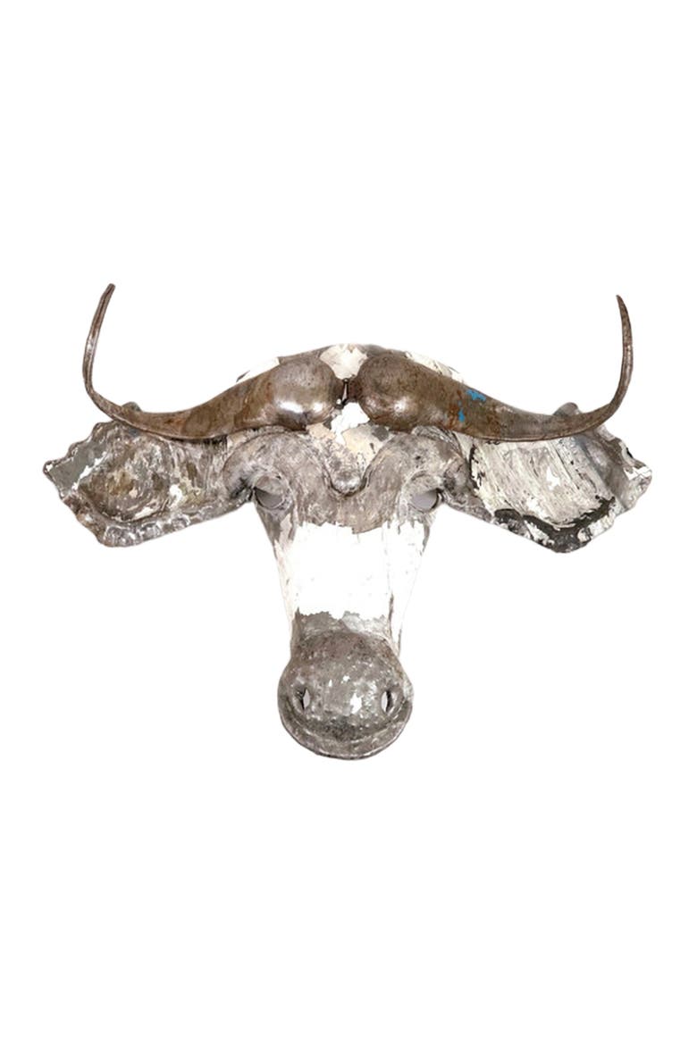 Wildebeest Animal Mask - Recycled Metal Wall Art, Main, color, Grey