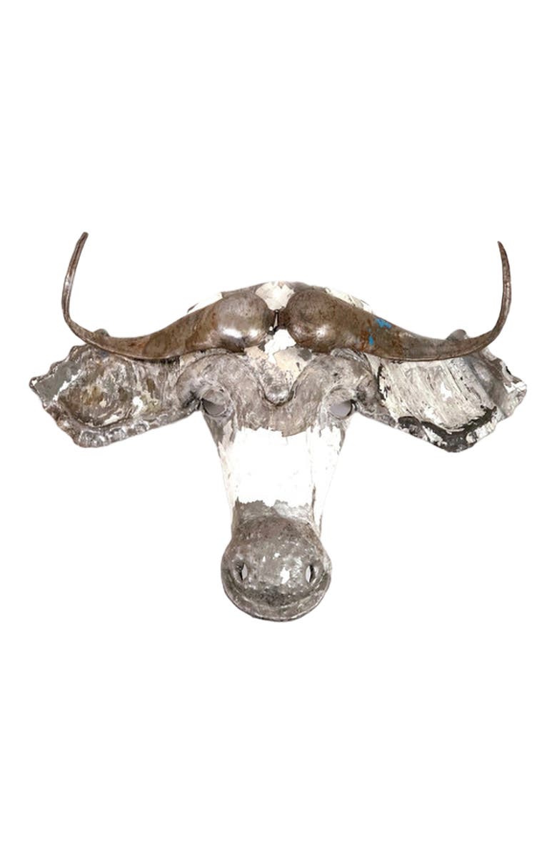 Mbare Wildebeest Animal Mask - Recycled Metal Wall Art, Main, color, Grey