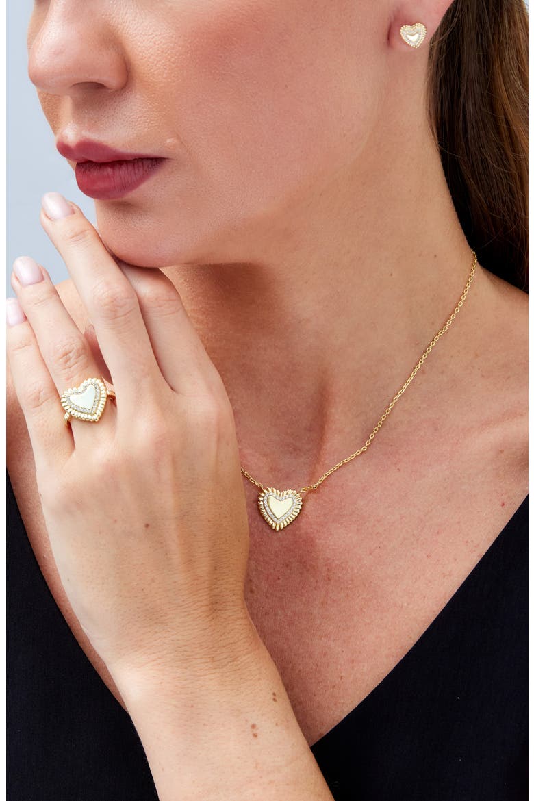 Pavé Heart Pendant Necklace, Alternate, color, YELLOW