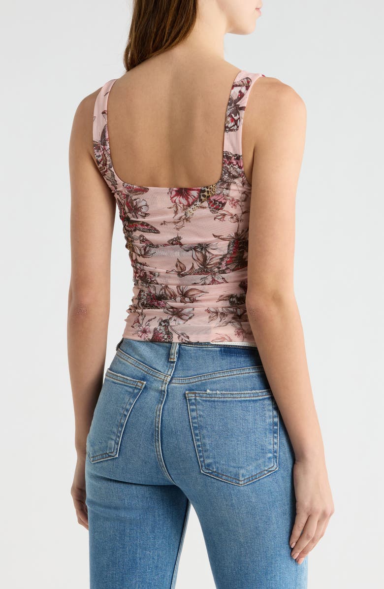 L'AGENCE Rasha Butterfly & Jungle Print Shirred Tank Top, Alternate, color, Light Nectar Pink Butterfly