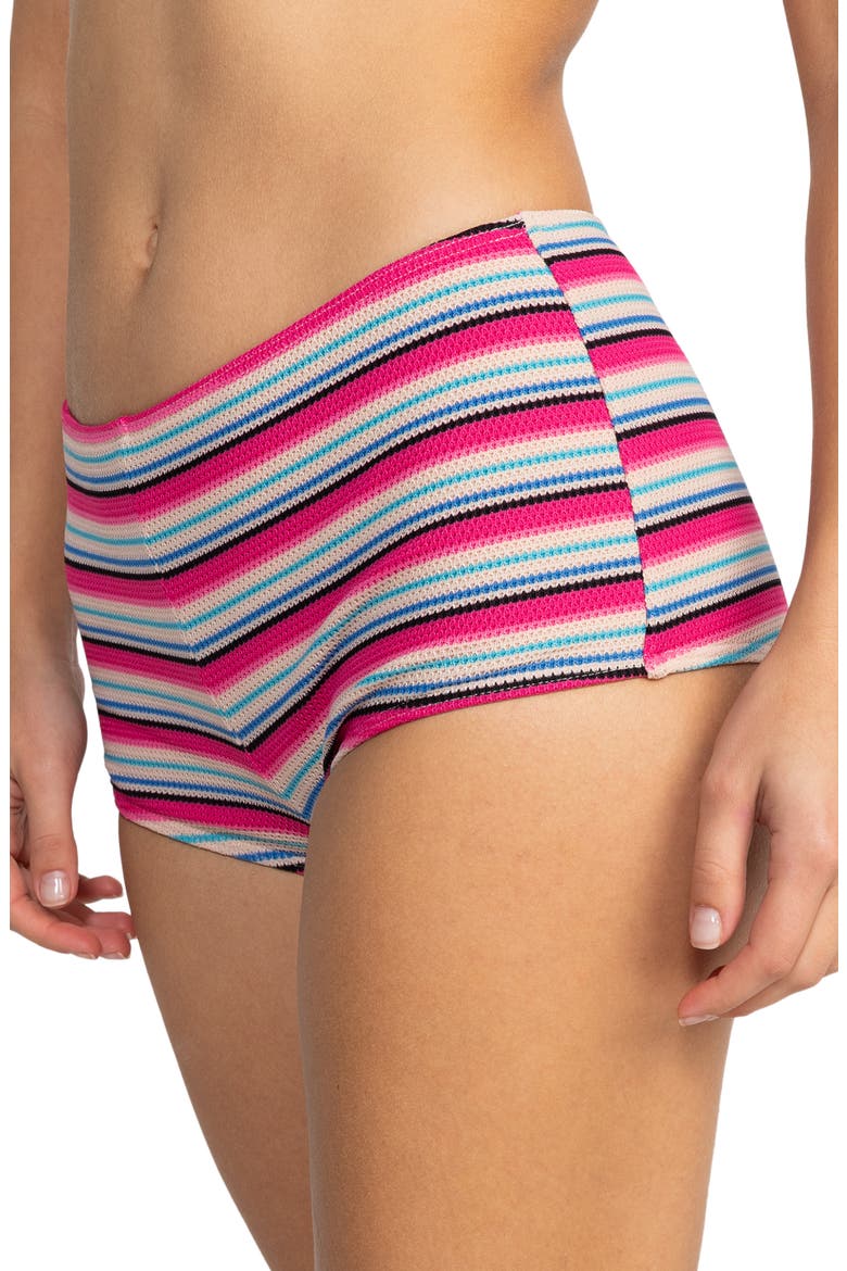 Paraiso Stripe Shorty Bikini Bottoms, Alternate, color, BRAZILIAN SAND PARAI