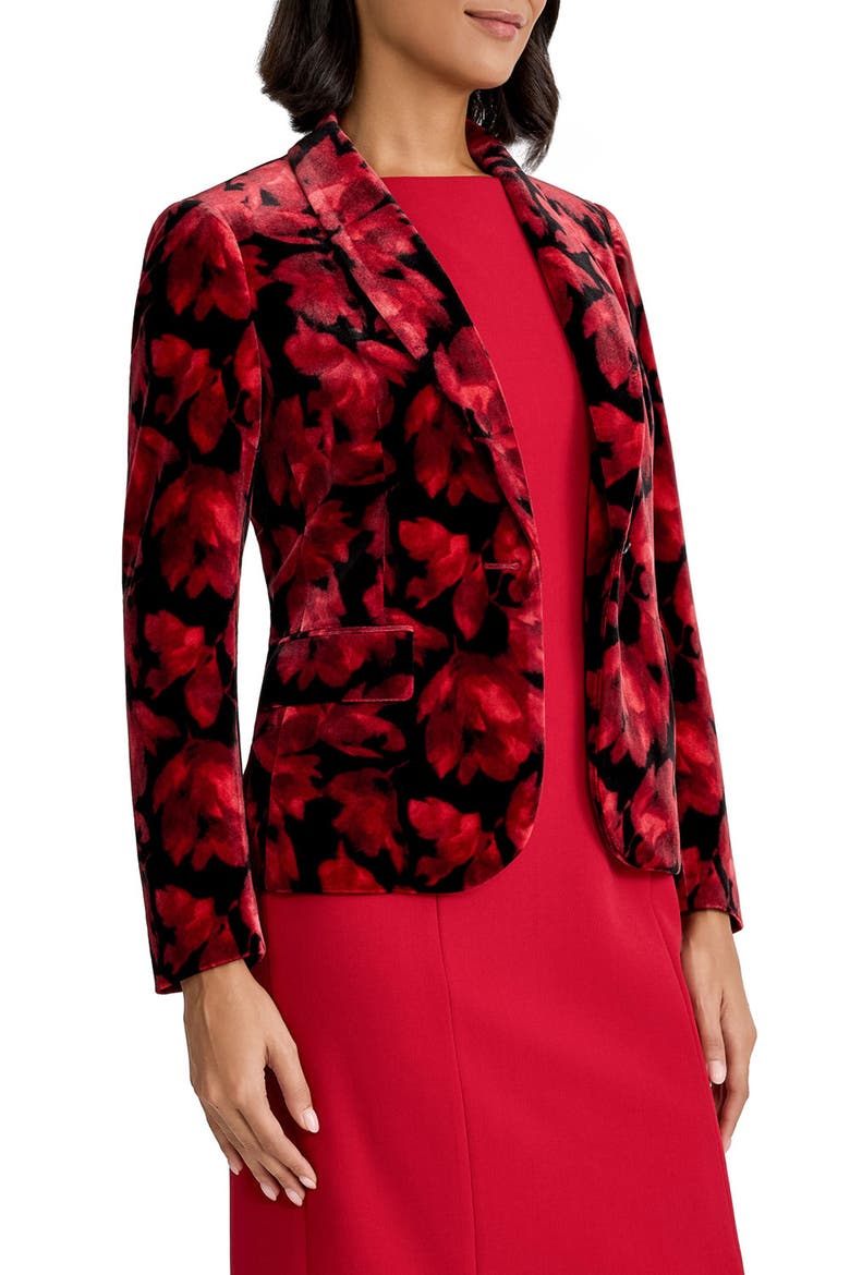 Shawl Collar One-Button Blazer, Alternate, color, FIRE RED MULTI