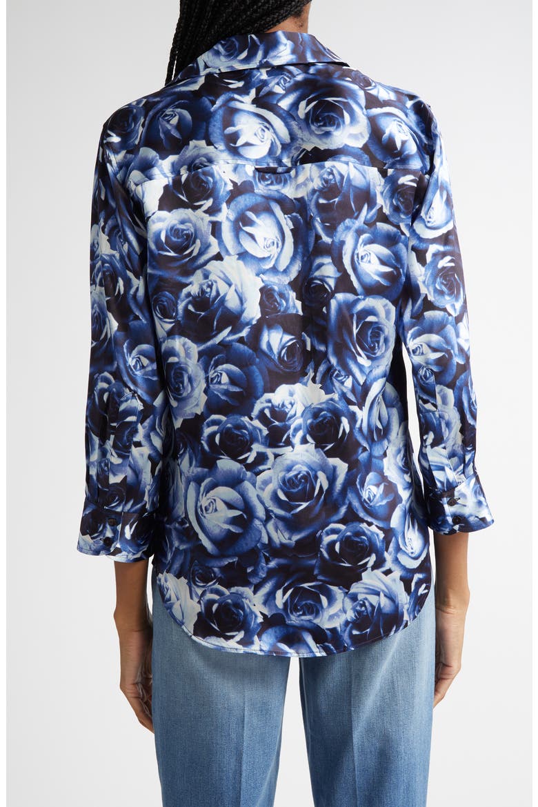 Dani Rose Print Silk Blouse, Alternate, color, MIDNIGHT MULTI ROSE BUNCH