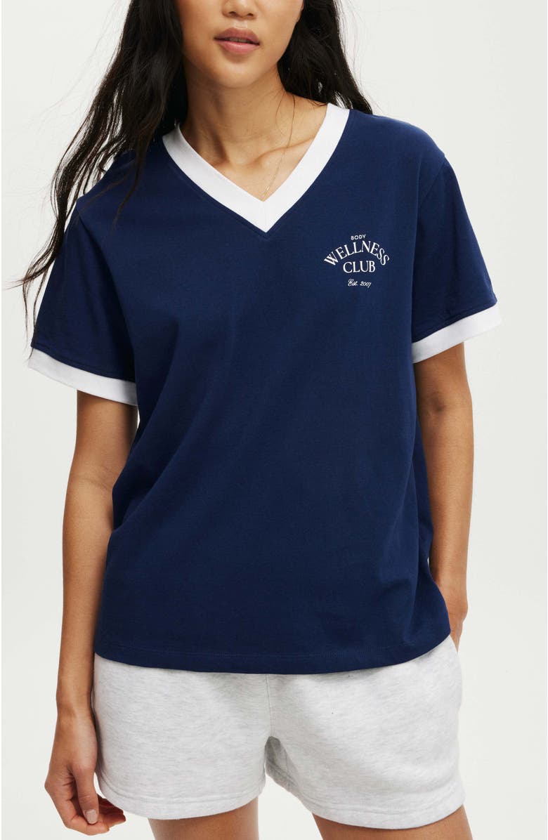 COTTON ON BODY Women's Active V Neck Tshirt, Main, color, Heritage Blue Heritage Club