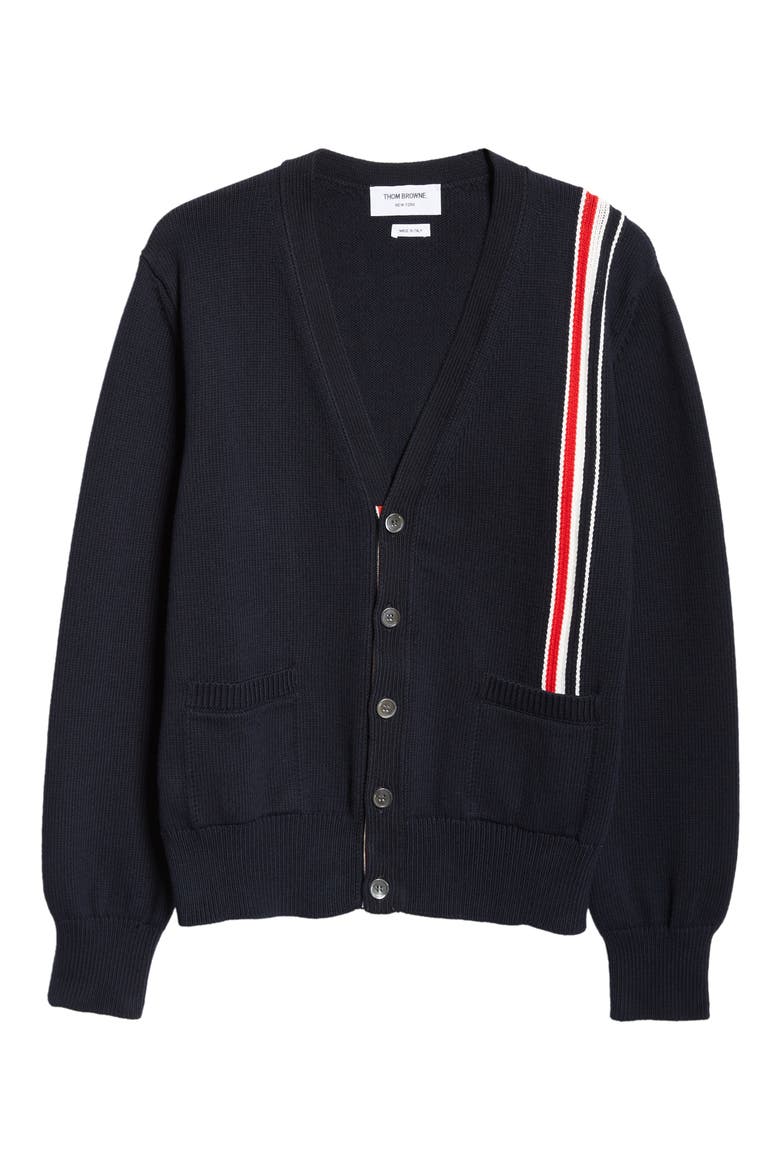 Stripe Cotton Cardigan, Alternate, color, NAVY