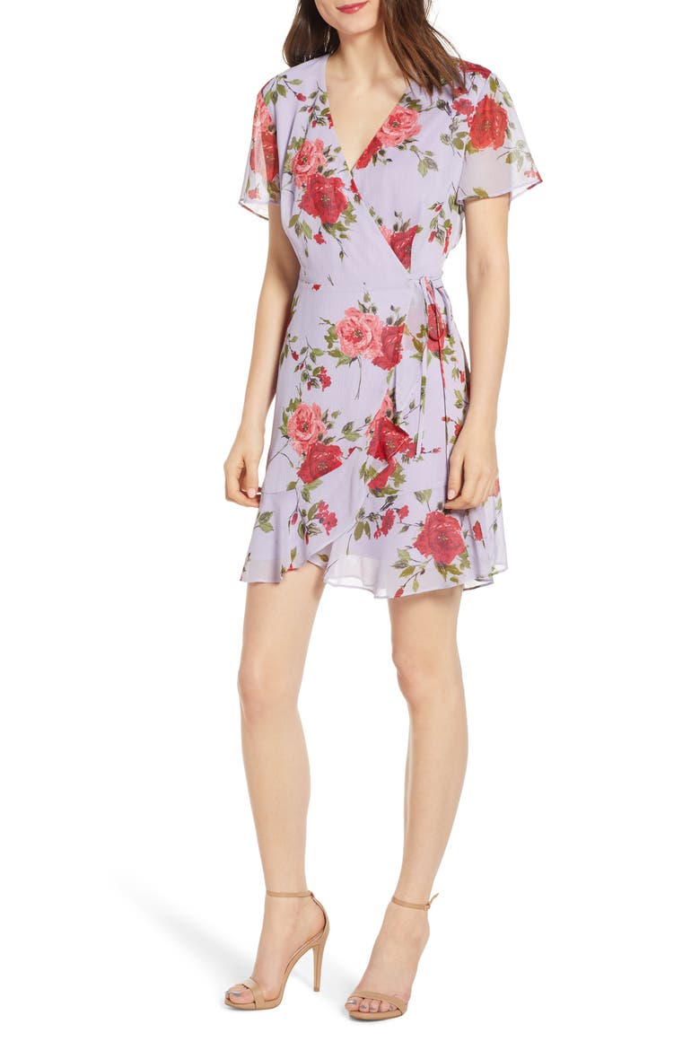 Isabella Wrap Minidress, Main, color, LILAC RED FLORAL