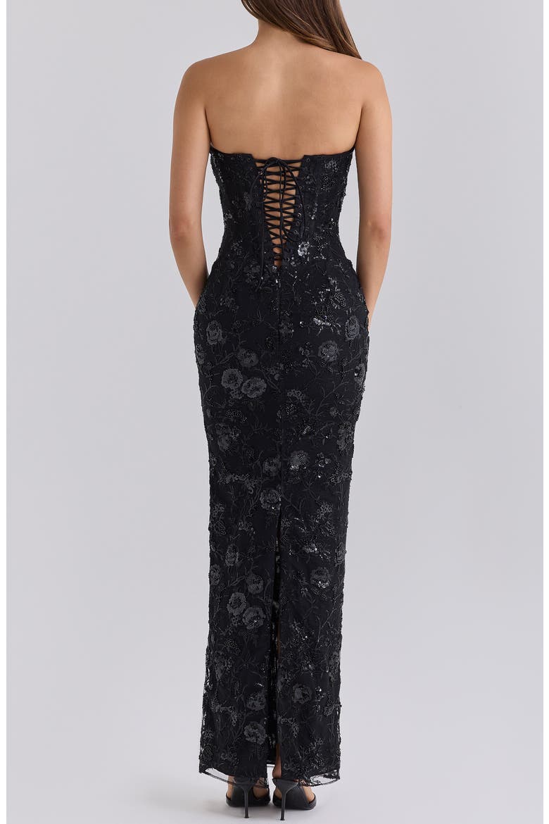 Anisa Embellished Strapless Maxi Dress, Alternate, color, BLACK