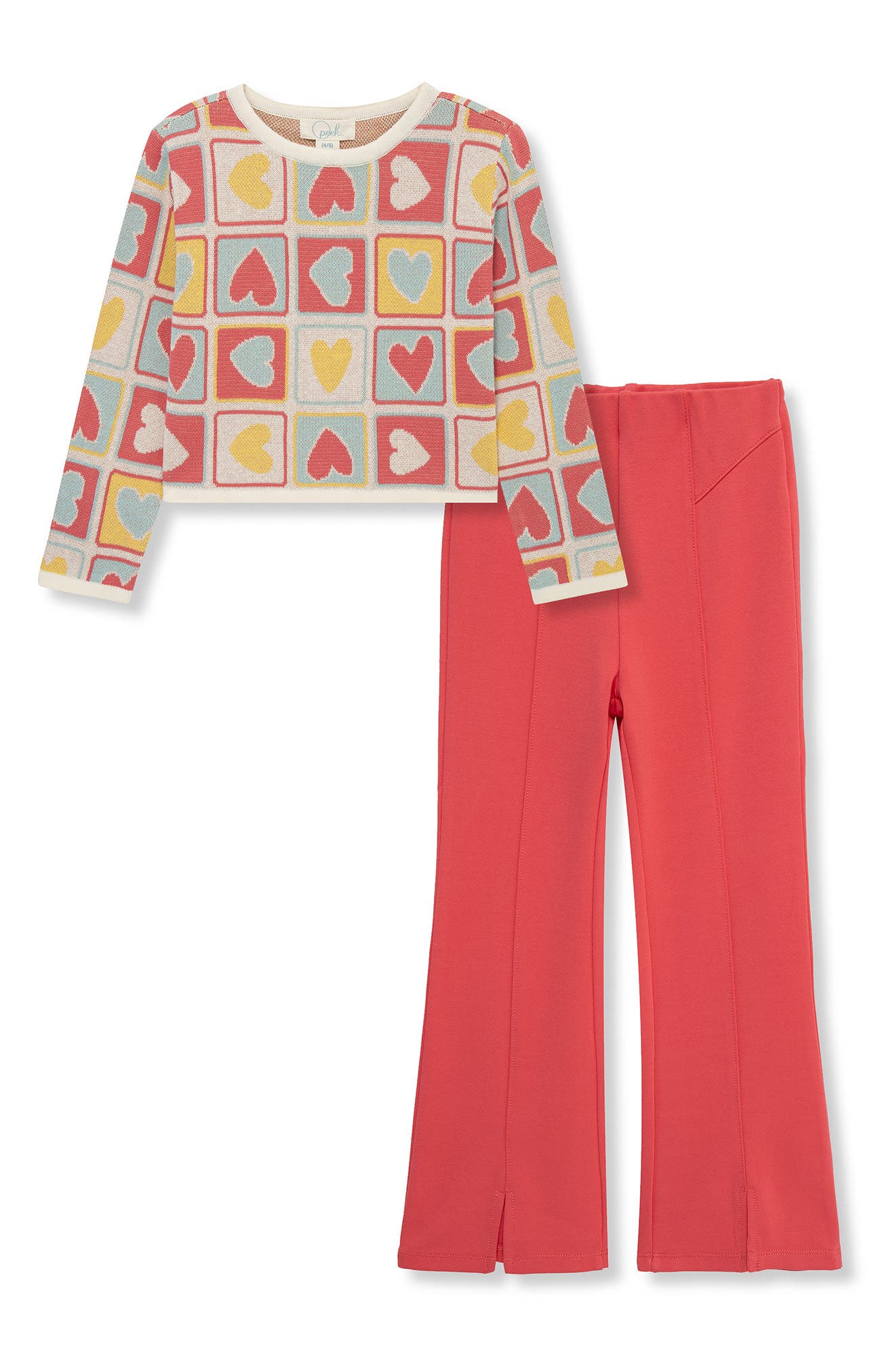 Peek Aren't You Curious Kids' Heart Grid Sweater & Flare Leg Pants Set