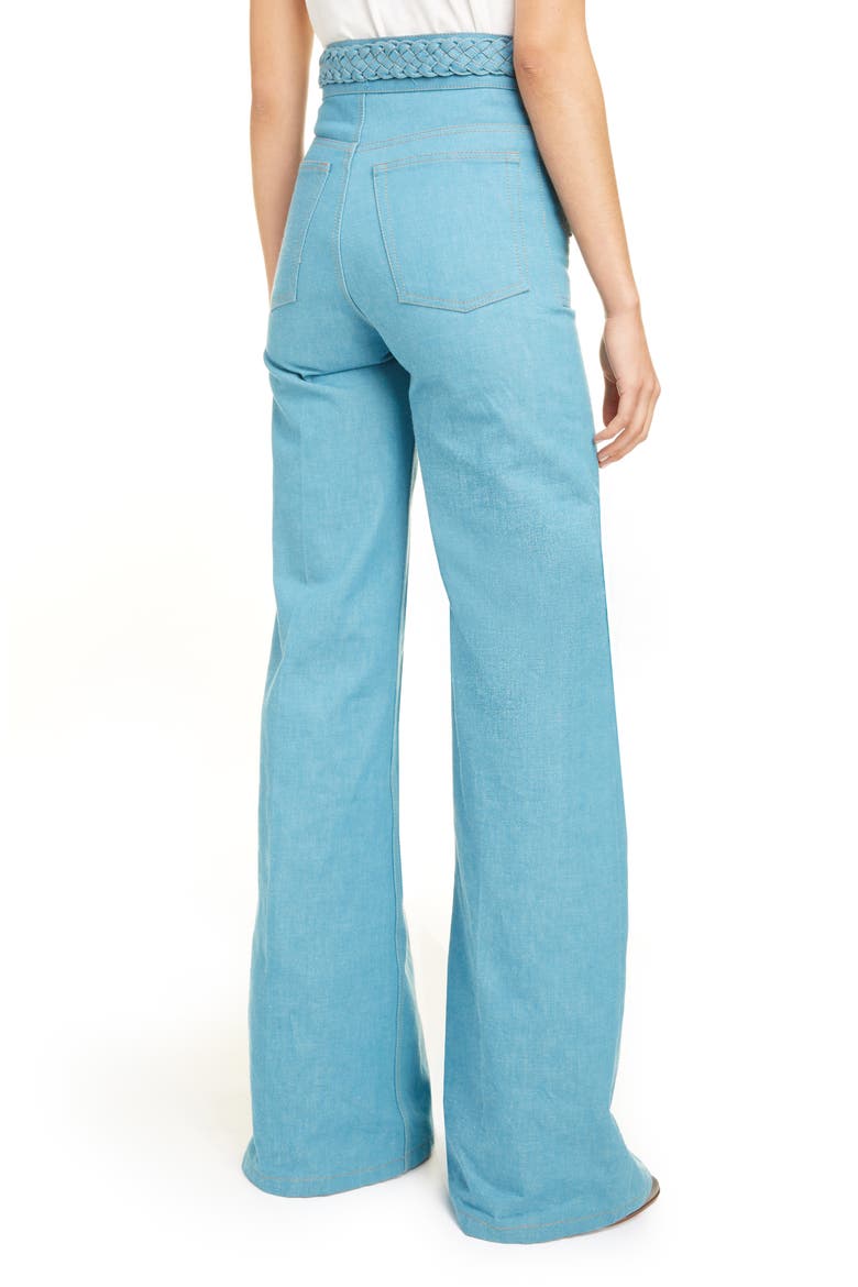 Braided High Waist Flare Leg Jeans, Alternate, color, DARK TURQUOISE
